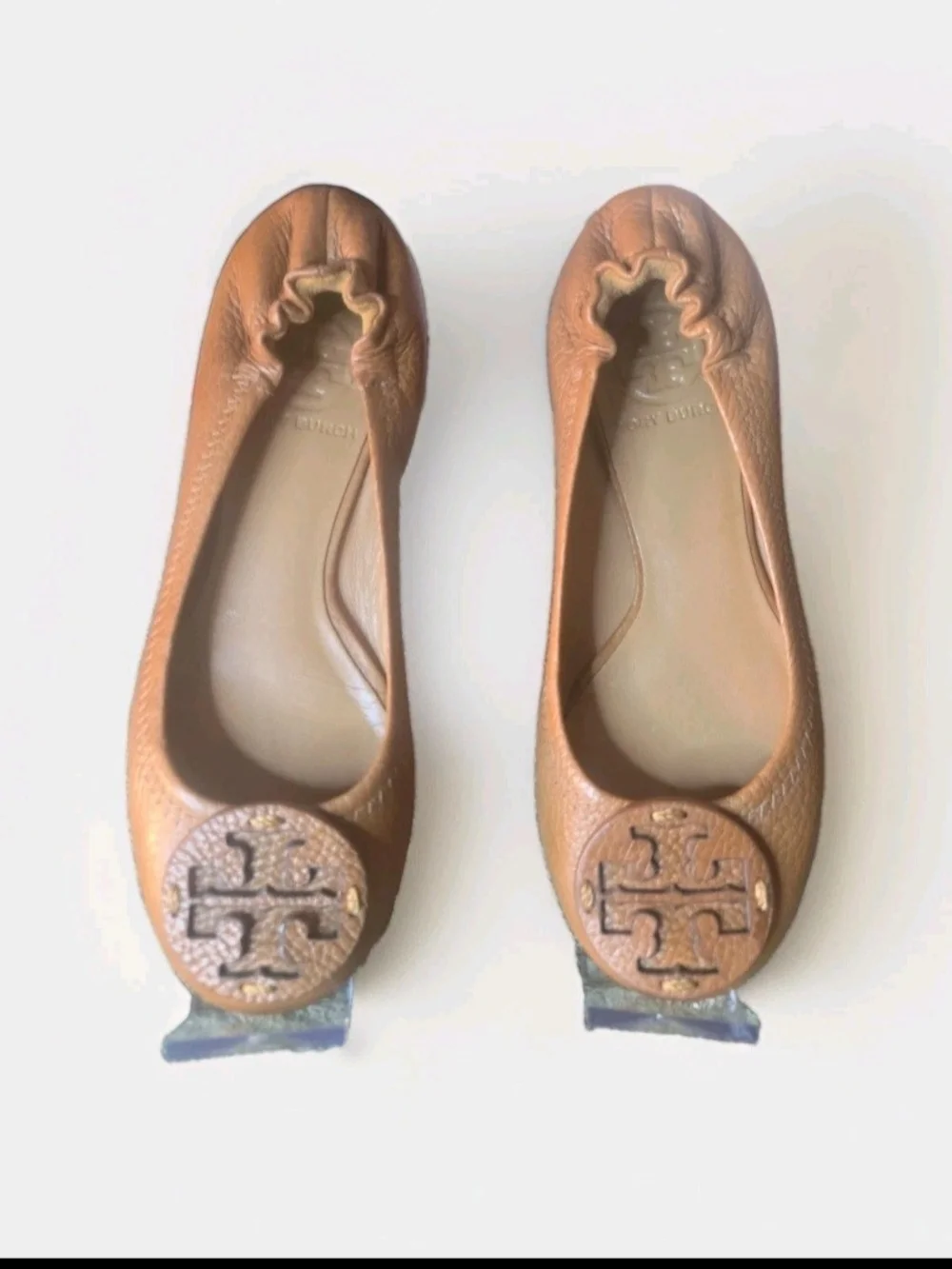 Tory Burch Caramel Leather Logo Ballet Flats Sz 4.5-WM